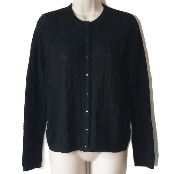 NWOT Sezane Ruben Cotton Cable Knit Pointelle Cardigan M Noir - Picture 2 of 10